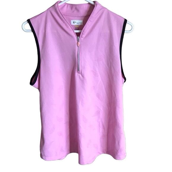 Greg Norman women’s golf shirt sleeveless Size XL top pink paisley 1/4 zip - Picture 1 of 5